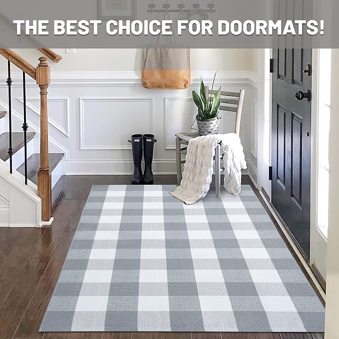 IOHOUZE Buffalo Plaid Checkered Rug 3x5 Ft Front Door Mats, Washable Area Rugs - Image 9