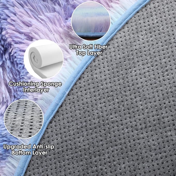 ONASAR Rainbow Round Area Rug 4ft, Soft Bedroom Circle Throw Rugs - Image 9