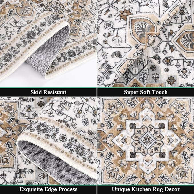 HEBE Farmhouse Kitchen Rugs Sets of 3 Non Slip Washable Boho Kitchen Rugs and - Image 3