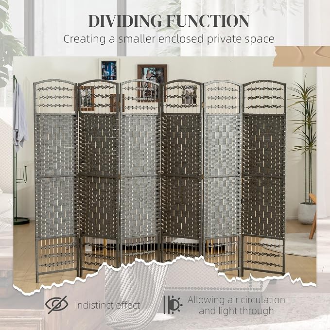 HOMCOM 6 Panel Room Divider, Folding Privacy Screen, 5.6' Room Separator - Image 6