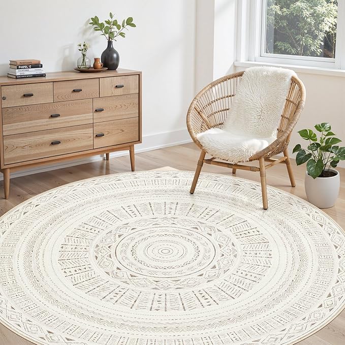 cotiled 6x6 Round Area Rug Living Room: Washable Boho Rugs by COTILED