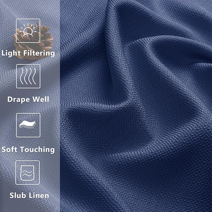 Gwine Blue Valance for Windows, Light Filtering Faux Linen Textured Kitchen - Image 3