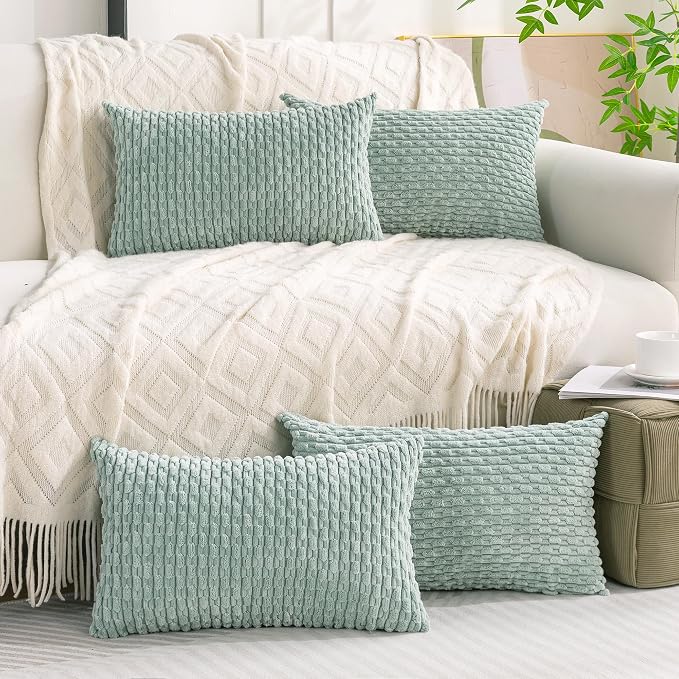 Set of 4 Aqua Decorative Throw Pillow Covers 12x20 Inch Corduroy Pillow Covers - Image 2