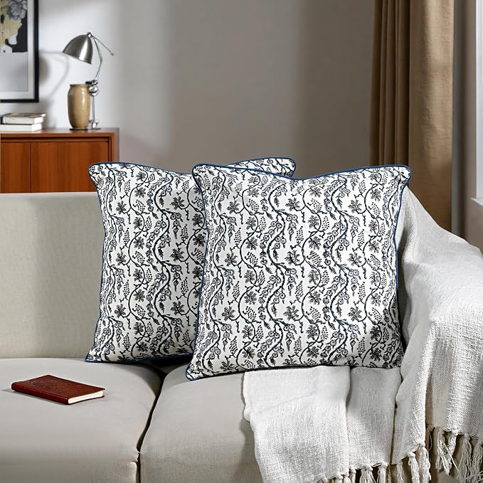 Ridhi Block Print Baby Blue Eyes Pillow Cover 20" x 20" Decorative Couch Pillows - Image 5