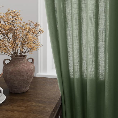 142 Inch Extra Long Curtain for Floor to Ceiling High Window Olive Green Linen - Image 2