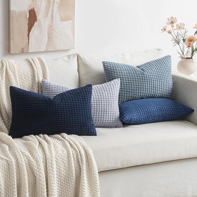 MIULEE Blue Decorative Lumbar Pillow Covers 12x20 Inch Set of 4 Boho Western - Image 3