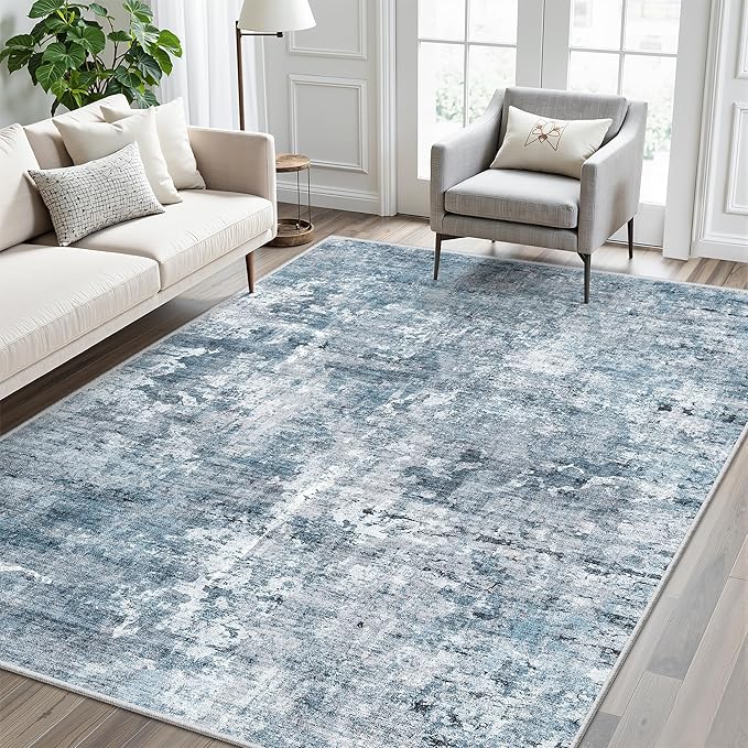 7x9 Area Rug for Living Room Washable Abstract Vintage Soft Thin Indoor Floor - Image 2