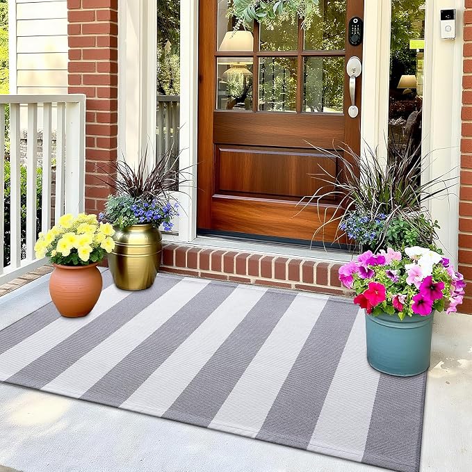 OLANLY Grey and White Striped Rug 2'4" x 3'7" – Washable Cotton Indoor Outdoor - Image 9
