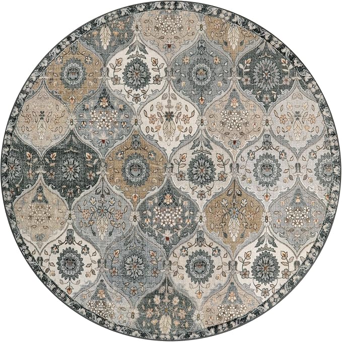 Lahome Moroccan Trellis Washable Circle Rug, Round Rug 5ft Soft Non-Slip - Image 3