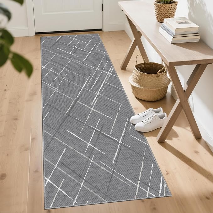 Modern Line Washable Runner Rug 2x6, Woven Non-Shedding Thin Runners by TTelephant