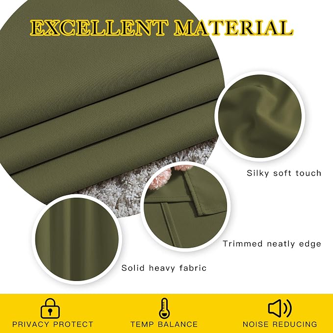 NICETOWN Olive Curtains 102 inches Long, Grommet Thermal Insulated Solid - Image 4