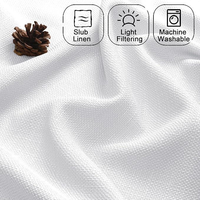 Chyhomenyc White Curtains 78 Inch Length 2 Panels Set, Faux Linen Textured - Image 2