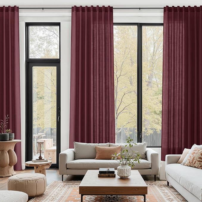 Nanspring Burgundy Linen Curtains 80 Inch Length - Image 6