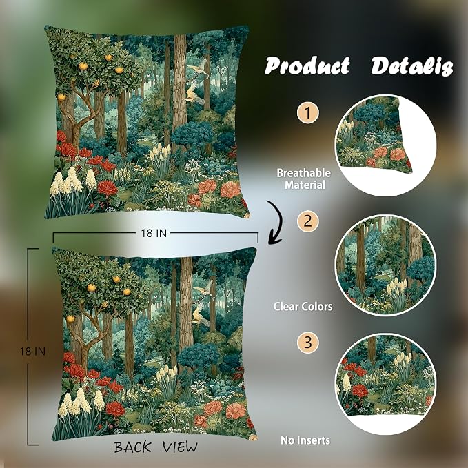 Rustic Forest Green Pillow Covers 18x18 Double-Sided, Cottagecore Summer Lemon - Image 2