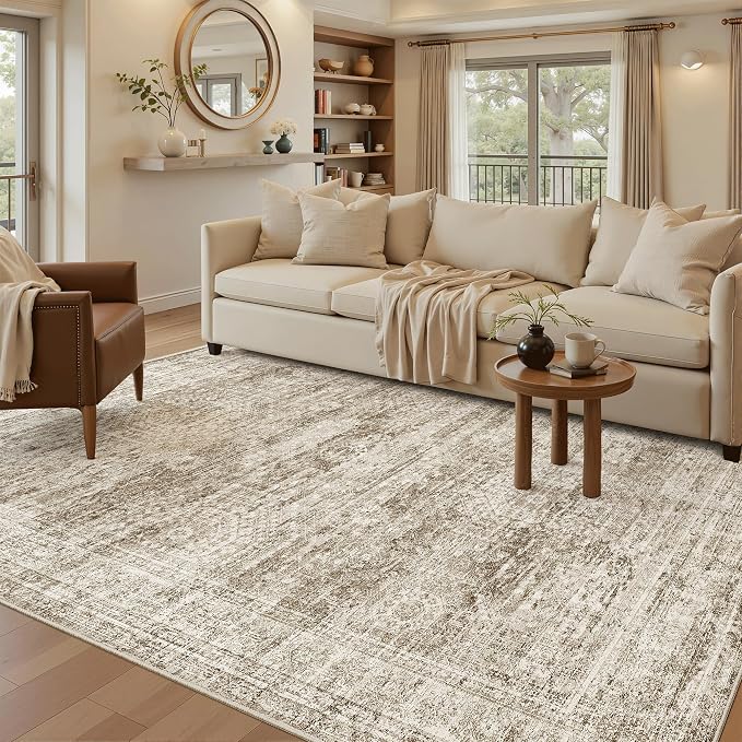5x8 Area Rugs Brown Low Pile Indoor Washable Trendy Faded Style Rugs - Image 2