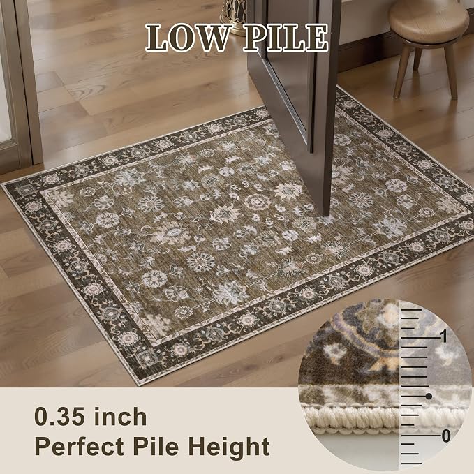 Tangsoo 3x5 Brown Washable Rug, Vintage Throw Entryway Rugs Non Slip, Soft Low - Image 7