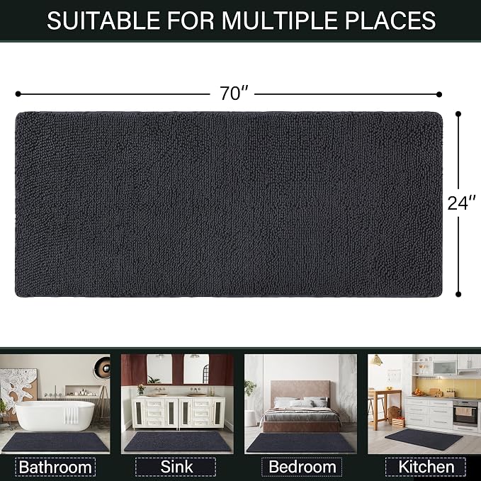 LOCHAS Luxury Bathroom Rug Shaggy Bath Mat 24 x 70 Inch, Washable Non Slip Bath - Image 2