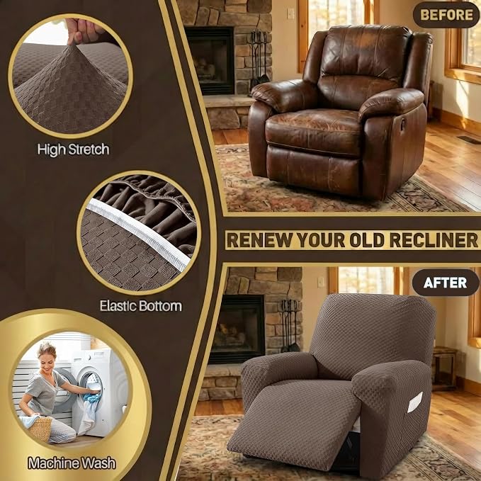 YEMYHOM 4 Pieces Stretch Recliner Slipcover Latest Jacquard Recliner Chair Cover - Image 4
