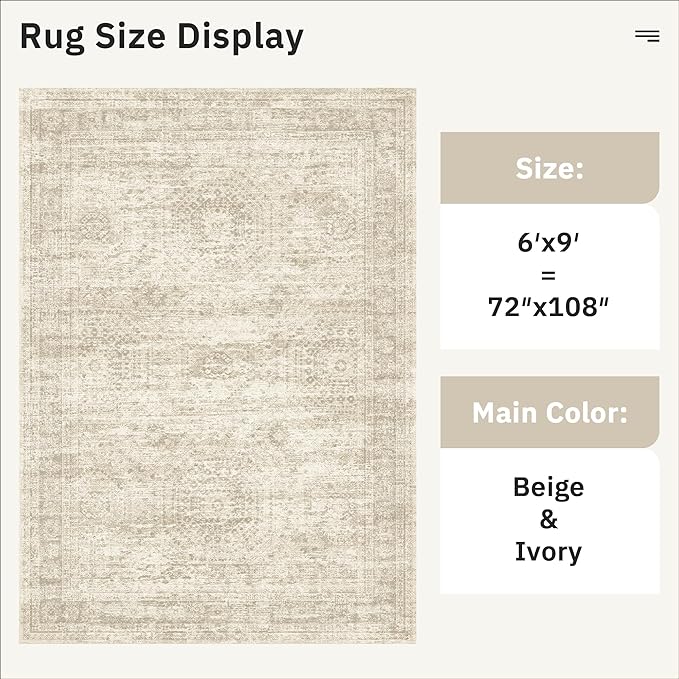 7x9 Area Rug for Living Room Washable Abstract Vintage Soft Thin Indoor Floor - Image 3