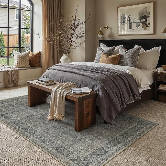 PureCozy Vintage Area Rug 8x10 Grey Brown Washable Living Room Large Carpet Non - Image 3