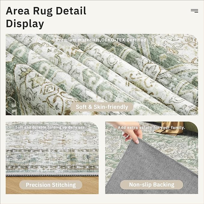 10x14 Area Rugs for Living Room, Non Slip Machine Washable Vintage Rugs - Image 6