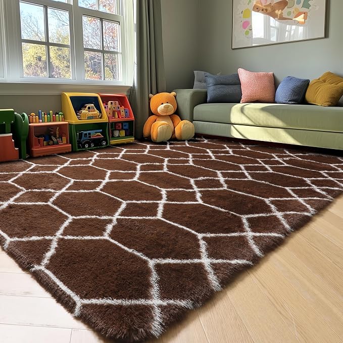 ONASAR 5x7 Area Rugs for Living Room Bedroom, Fluffy Brown and White Throw Rug - Image 6