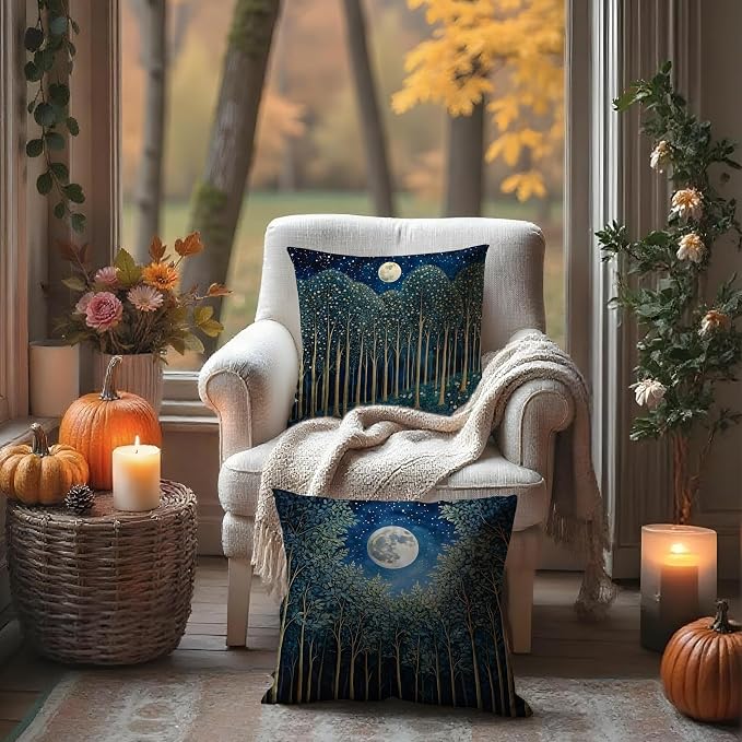 Vintage William Morris Moon Inspired Forest Green Decor Throw Pillow Covers - Image 3