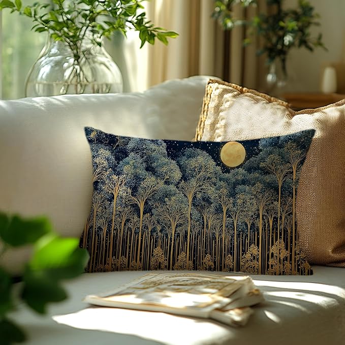 Rustic William Morris Night Forest Moon Decor Pillow Covers 12x20, Vintage Dark - Image 3