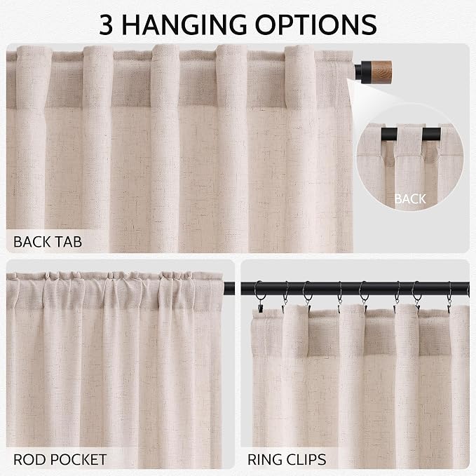 Nanspring Natural White Linen Curtains 90 Inches Long - Image 2