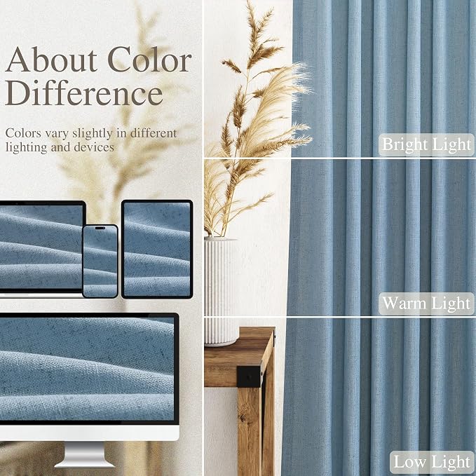 Blue Linen Curtains 102 Inches Long - Image 4