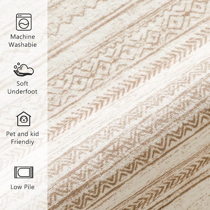 PureCozy Boho Area Rug 6x9 Beige Living Room Large Office Modern Neutral - Image 7