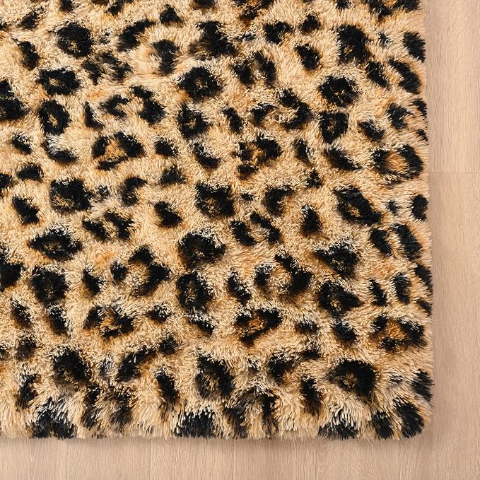 Amearea Fluffy Leopard Rug, Modern Cheetah Print Rugs, Soft Comfy Faux Fur - Image 6