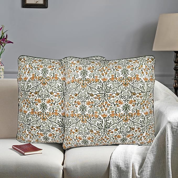 Ridhi Block Print Goldenrod Yellow Pillow Cover 24" x 24" Decorative Couch - Image 7
