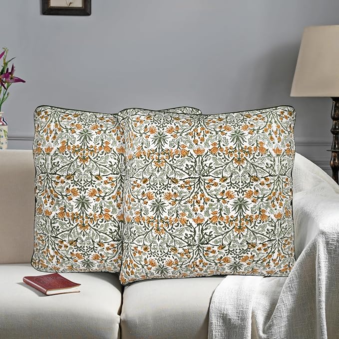 Ridhi Block Print Goldenrod Yellow Pillow Cover 18" x 18" Decorative Couch - Image 7