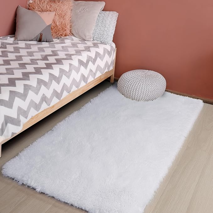 White Runner Area Rugs for Bedroom, Shag Fluffy Bedside Rug for Living Room - Image 5