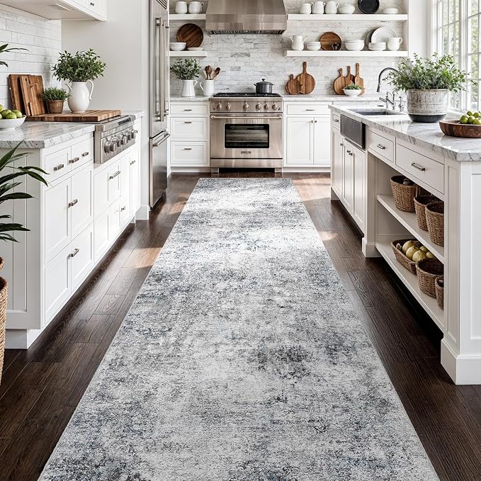 3x14 Washable Kitchen Runner Rug – Abstract Non-Slip Mat by Puino