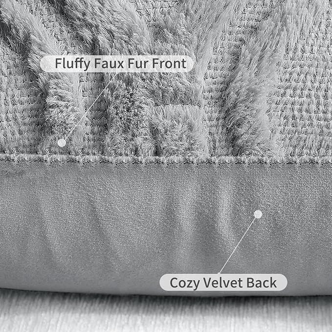 decorUhome Throw Pillow Covers 12x20 Inch Set of 2, Soft Plush Faux Wool Grey - Image 6