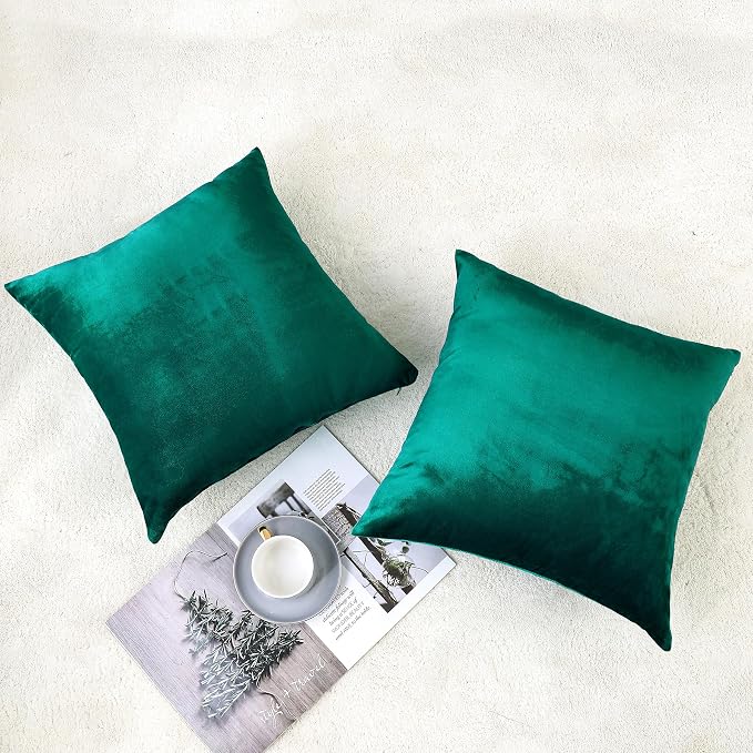 NiNi ALL Decorative Throw Pillow Covers Velvet 22x22 Inch Pack of 2 Teal - Image 2