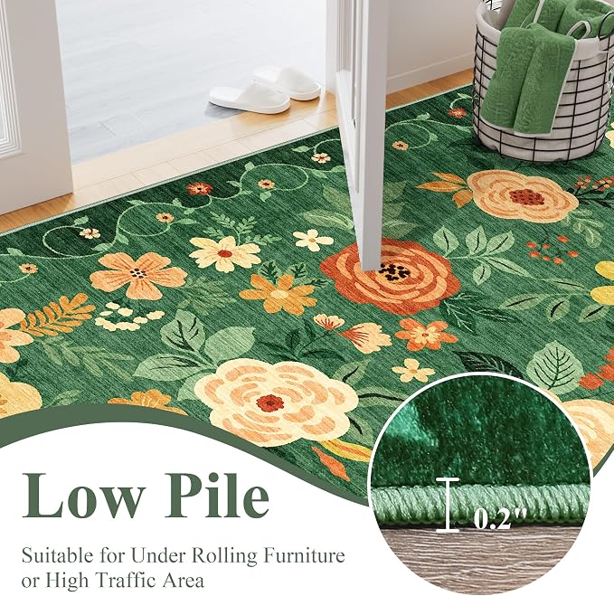 DUKINO 2x4 Rug for Entryway, Washable Kitchen Floral Runner Rug - Image 8