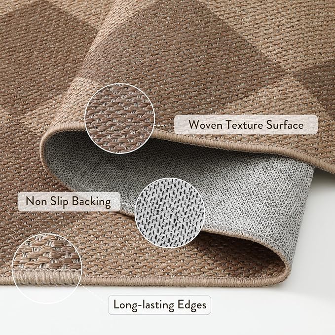 Lahome Colette Checkered Easy Jute Rug 8x10, Washable Rugs - Image 4