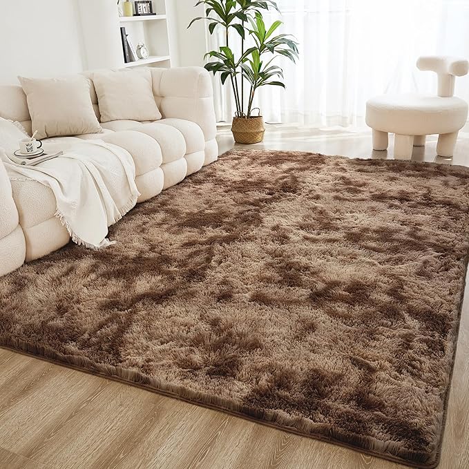 Litanika 6x9 Shag Area Rug for Living Room Bedroom, Tie-Dyed Brown High Pile by Litanika