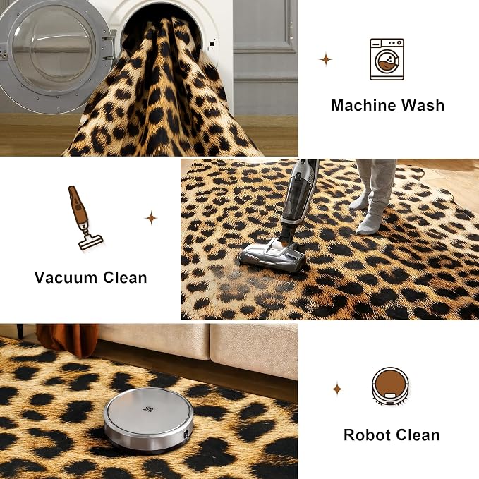 AROGAN Western Decor Faux Fur Leopard Rug, 4.6 x 5.2 Feet Premium Animal Skin - Image 8