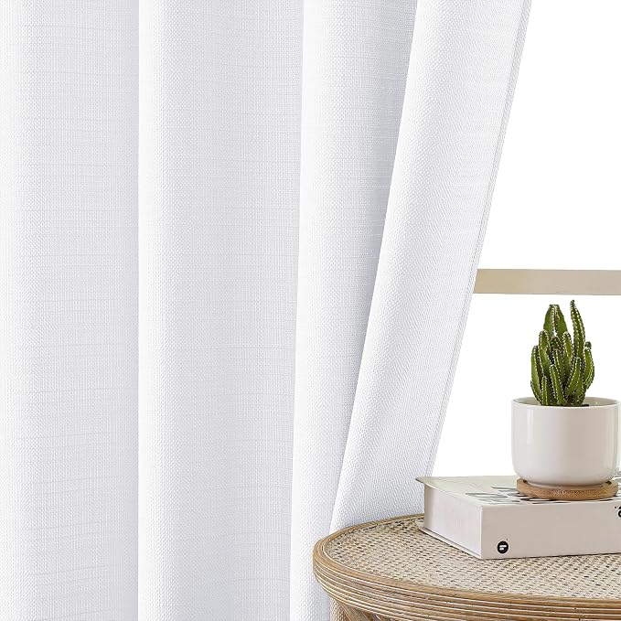 Chyhomenyc White Curtains 30 Inch Length, Faux Linen Textured Small Cafe Curtain - Image 8
