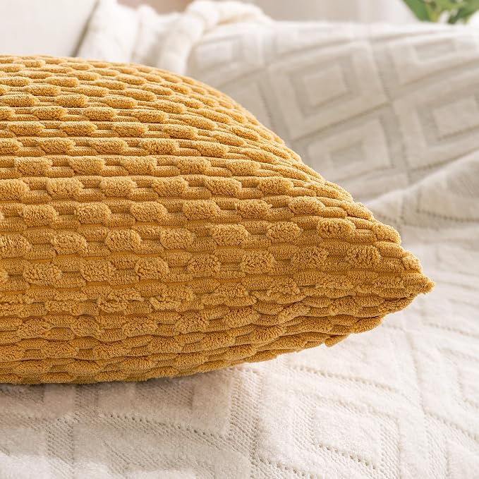 Set of 4 Mustard Yellow Decorative Throw Pillow Covers 18x18 Inch Corduroy - Image 4