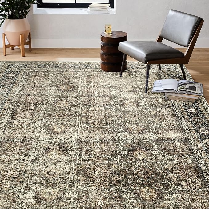 PureCozy Vintage Area Rug 3x5 Brown Entryway Office Washable Carpet Non Slip - Image 3