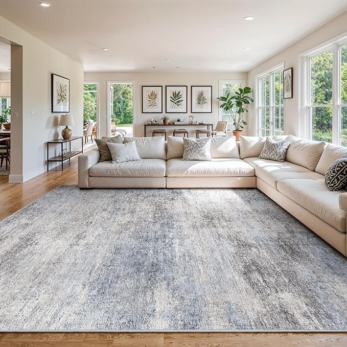 10x12 Washable Area Rug for Bedroom: Modern Low-Pile Texture Carpets by EISUROM