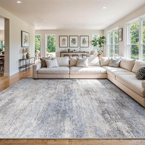 10x12 Washable Area Rug for Bedroom: Modern Low-Pile Texture Carpets by EISUROM