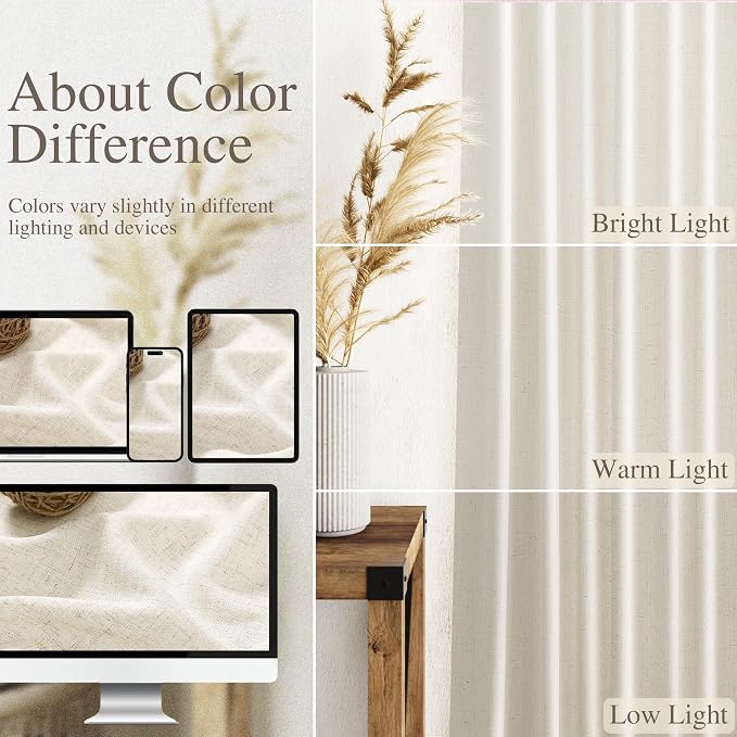 Nanspring Warm Beige Linen Curtains 72 Inch Length - Image 3