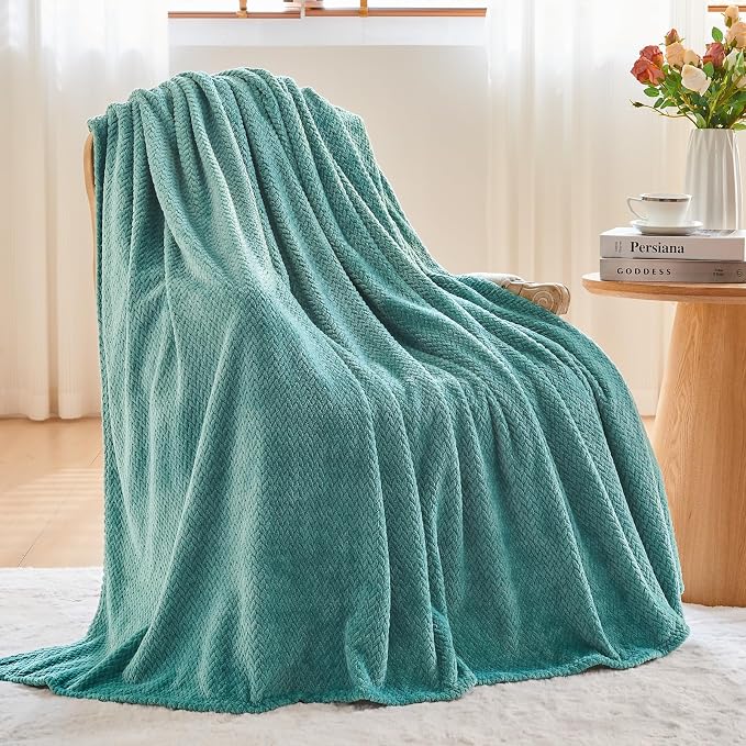 NEWCOSPLAY Super Soft King Blanket Light Teal Premium Silky Flannel Fleece - Image 4