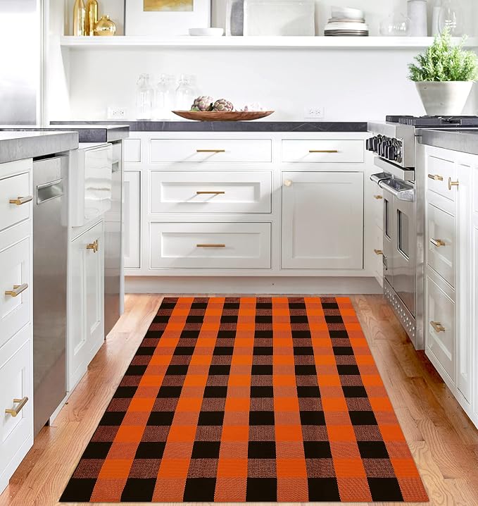 IOHOUZE Fall Buffalo Plaid Check Rug Outdoor Doormat 4x6 Ft Washable Woven - Image 2